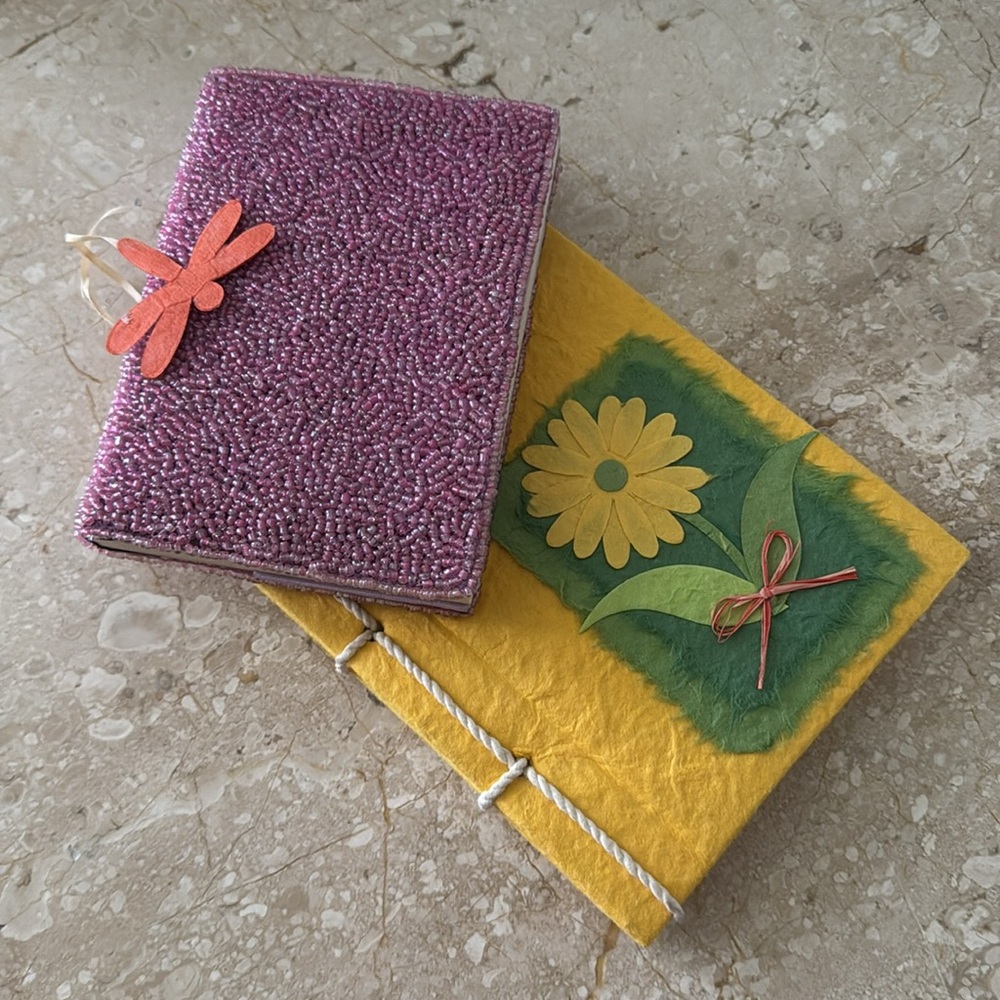 Set of 2 Beautiful Vintage Textured Handmade Journals / Notebooks